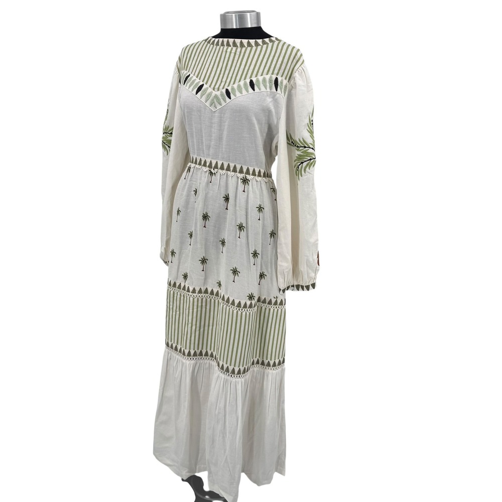 Farm Rio Milian Branco Farm Palm Tree Embroidered Maxi Dress Boho Women's Large - Picture 5 of 16